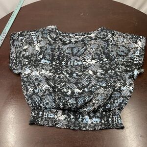 a.n.a Black, White & Light Blue Printed Smocked-Waist Crop Top